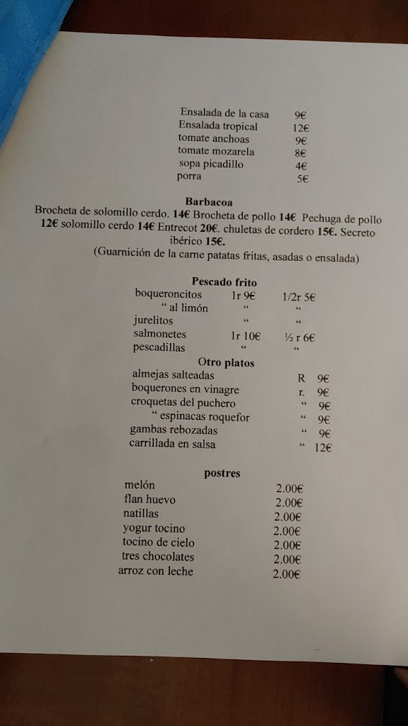 Restaurante Salvori — Carta
