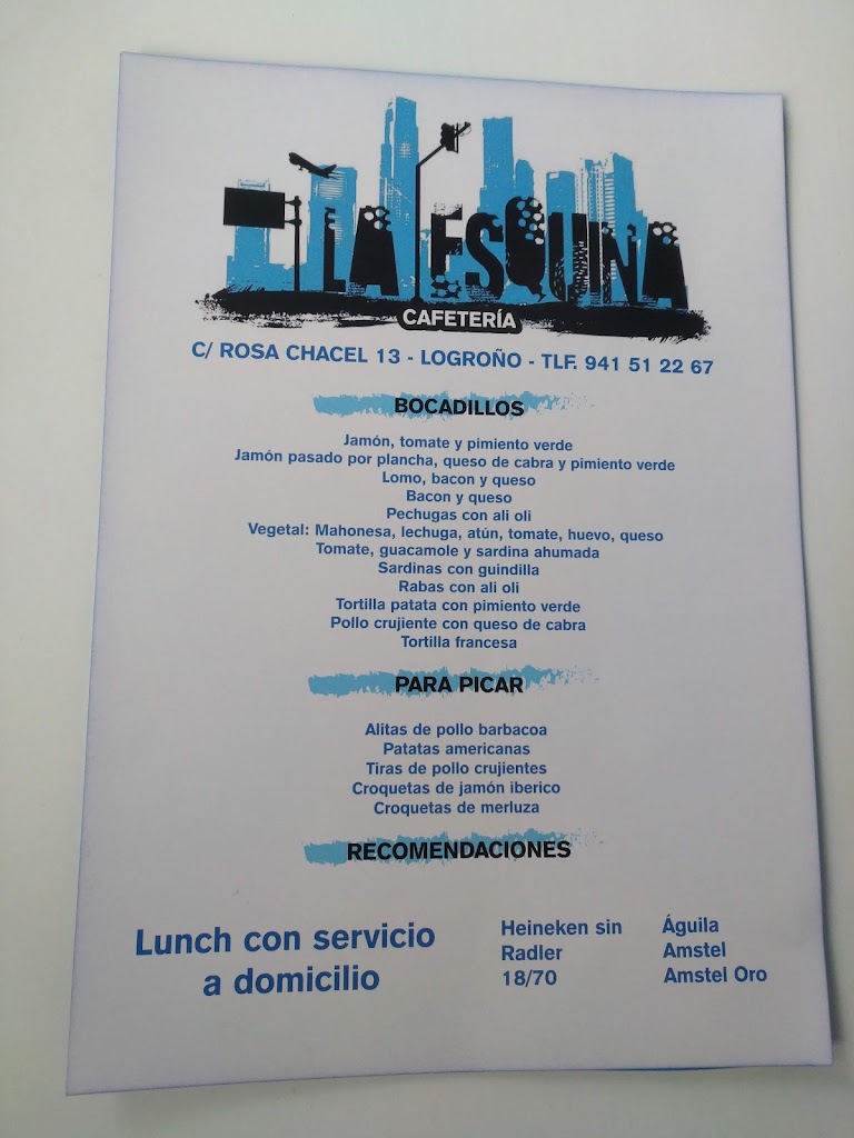 Cafeteria La Esquina General Yague — Carta
