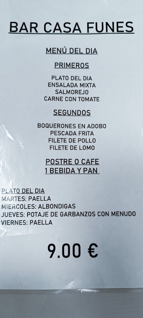 Bar casa Funes — Carta