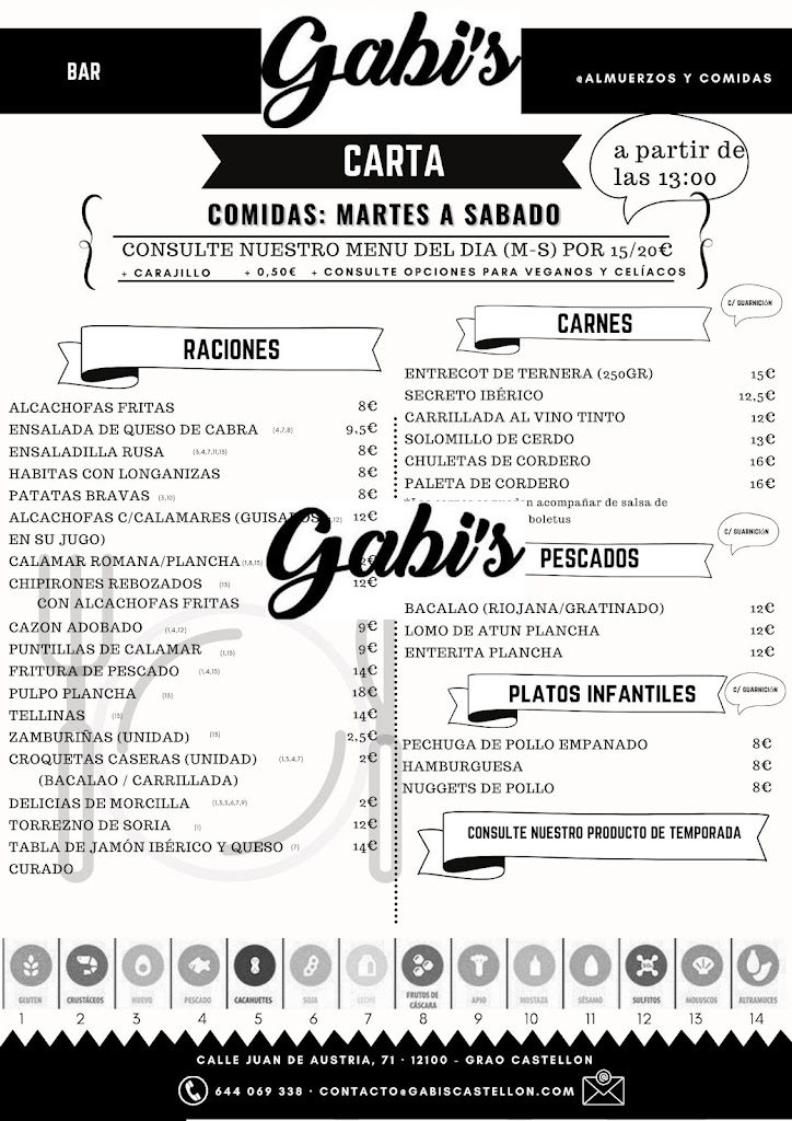 Bar Gabi's — Carta