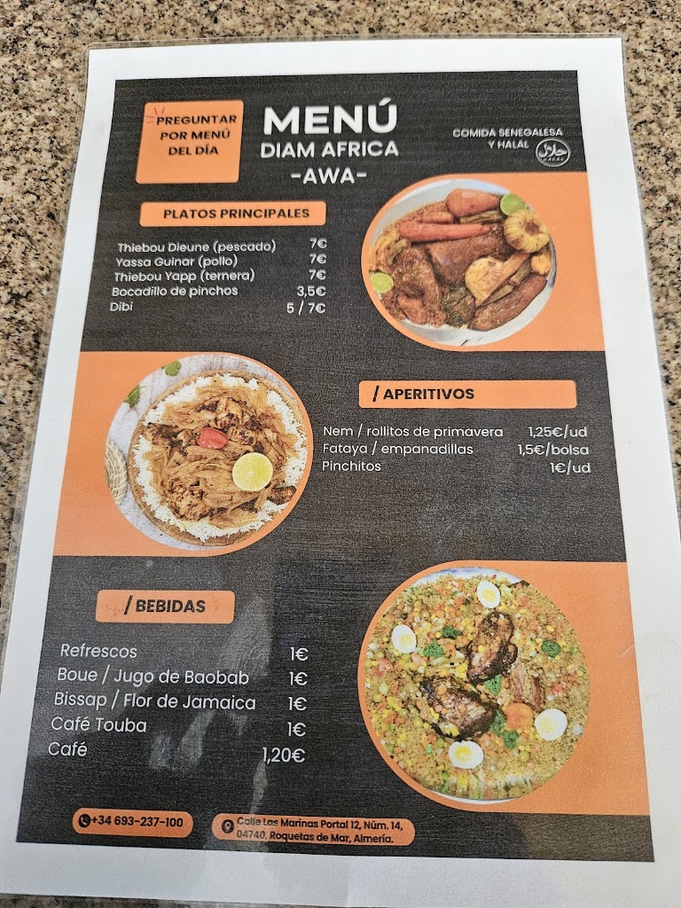 Restaurante Diam Africa — Carta