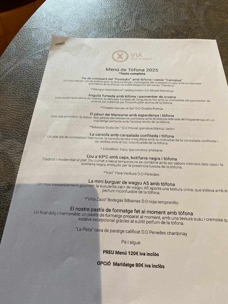 VIA restaurant — Carta