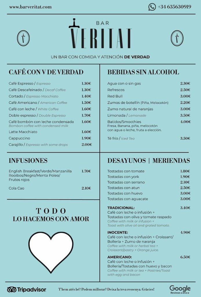 Bar Veritat - Tapas Palma — Carta