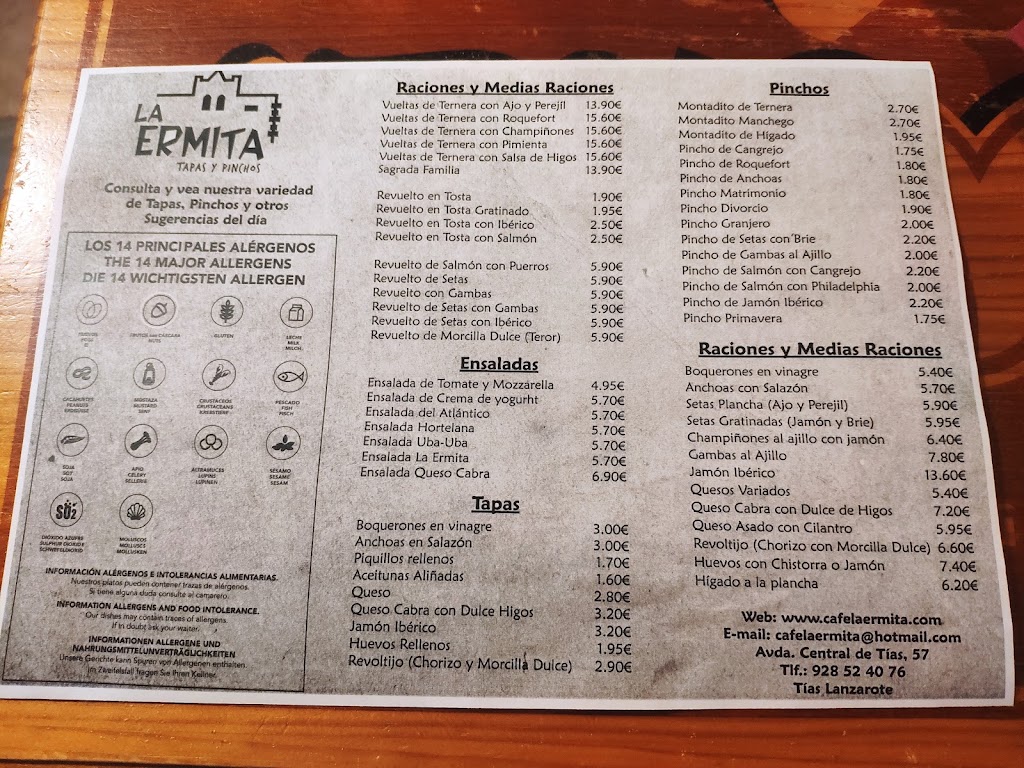 La Ermita Tapas Bar — Carta