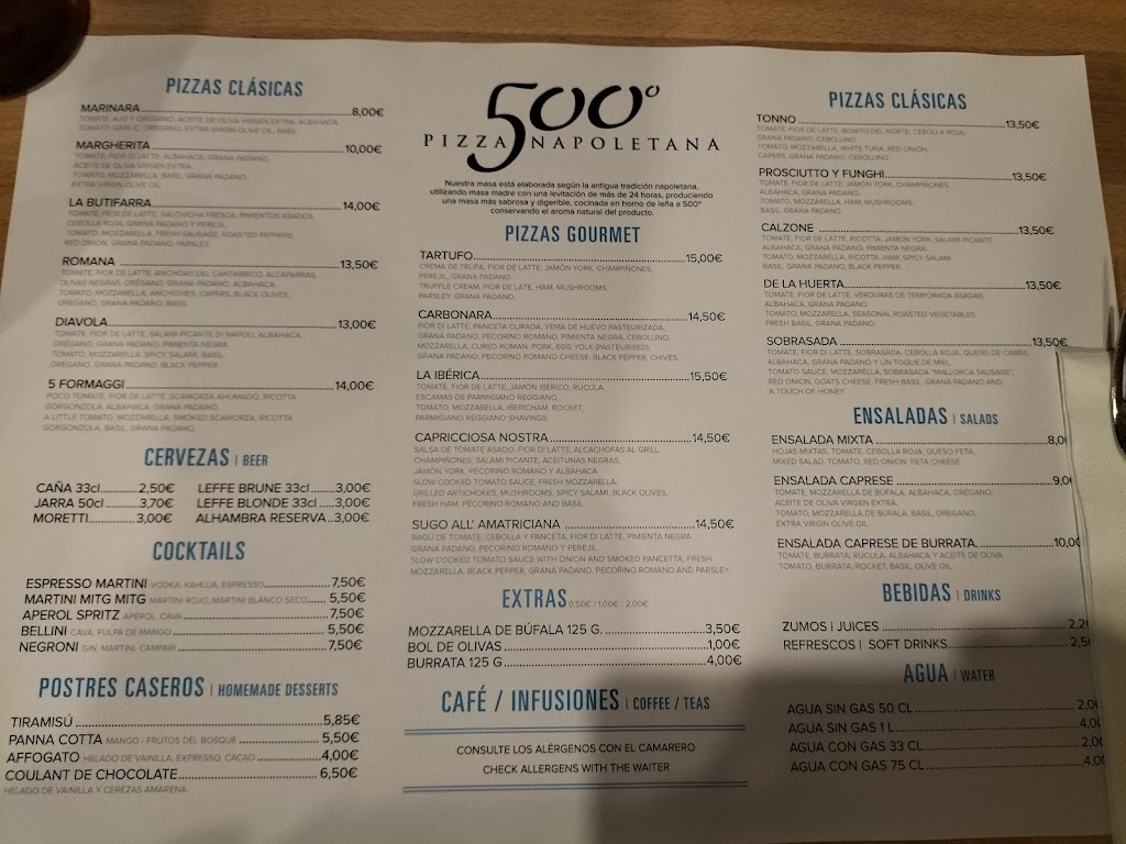 Pizzeria 500 Grados — Carta