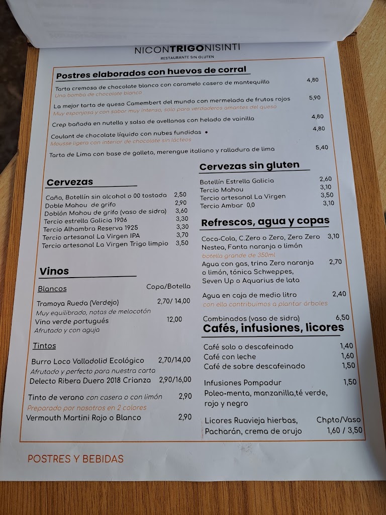 Restaurante Nicontrigonisinti — Carta