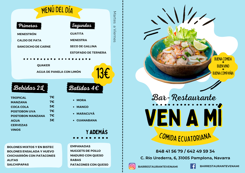 Bar Restaurante Ven a mi — Carta