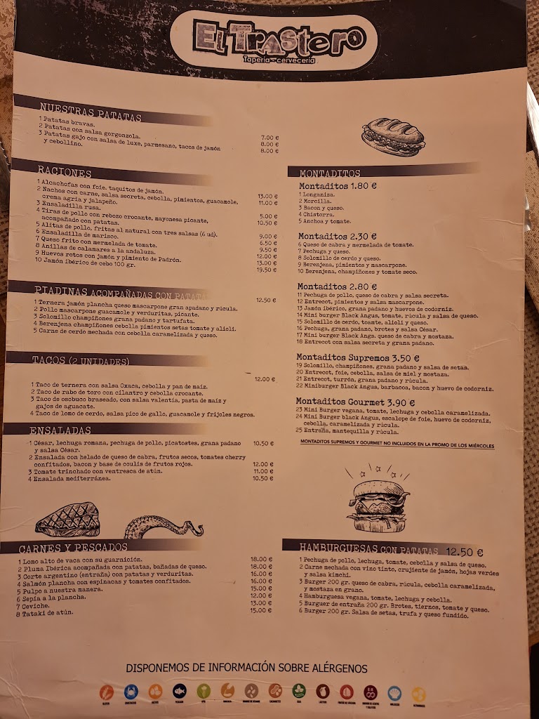 El Trastero Cerveceria centro — Carta