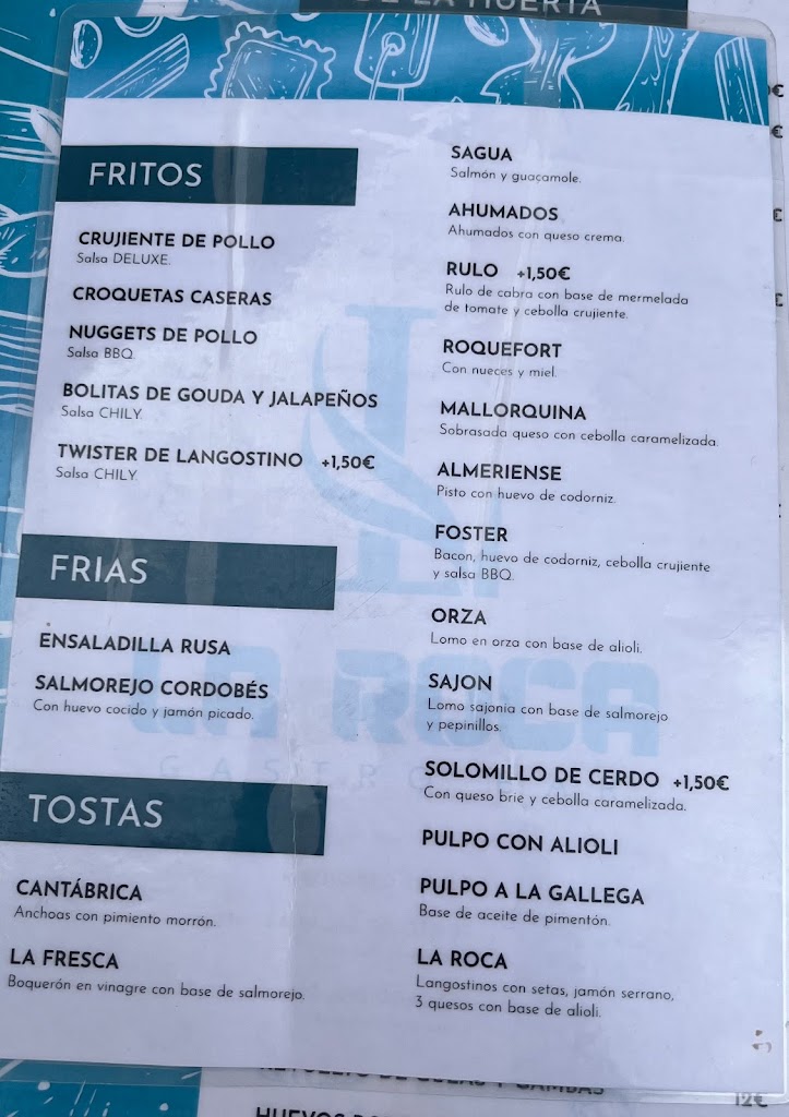 Gastrobar La Roca — Carta