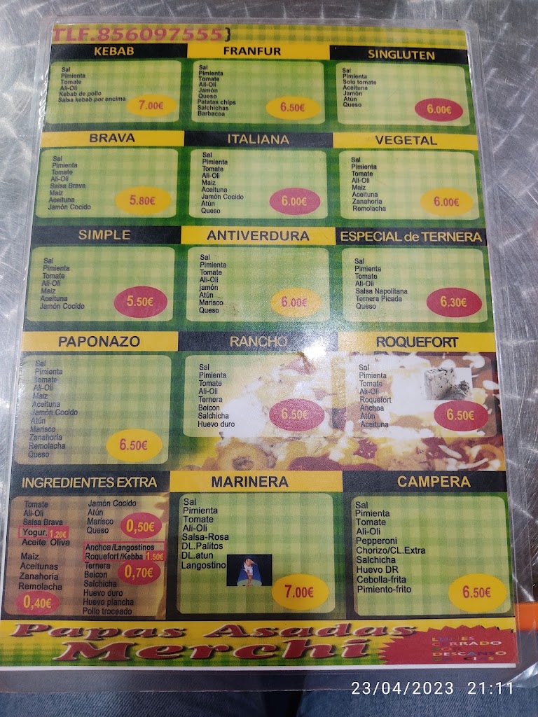 Bar Papas Asadas Merchi — Carta