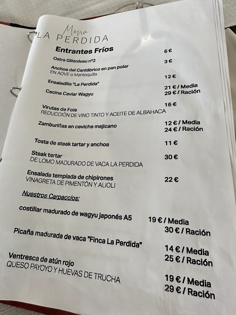 Restaurante Asador La Perdida Alcala — Carta