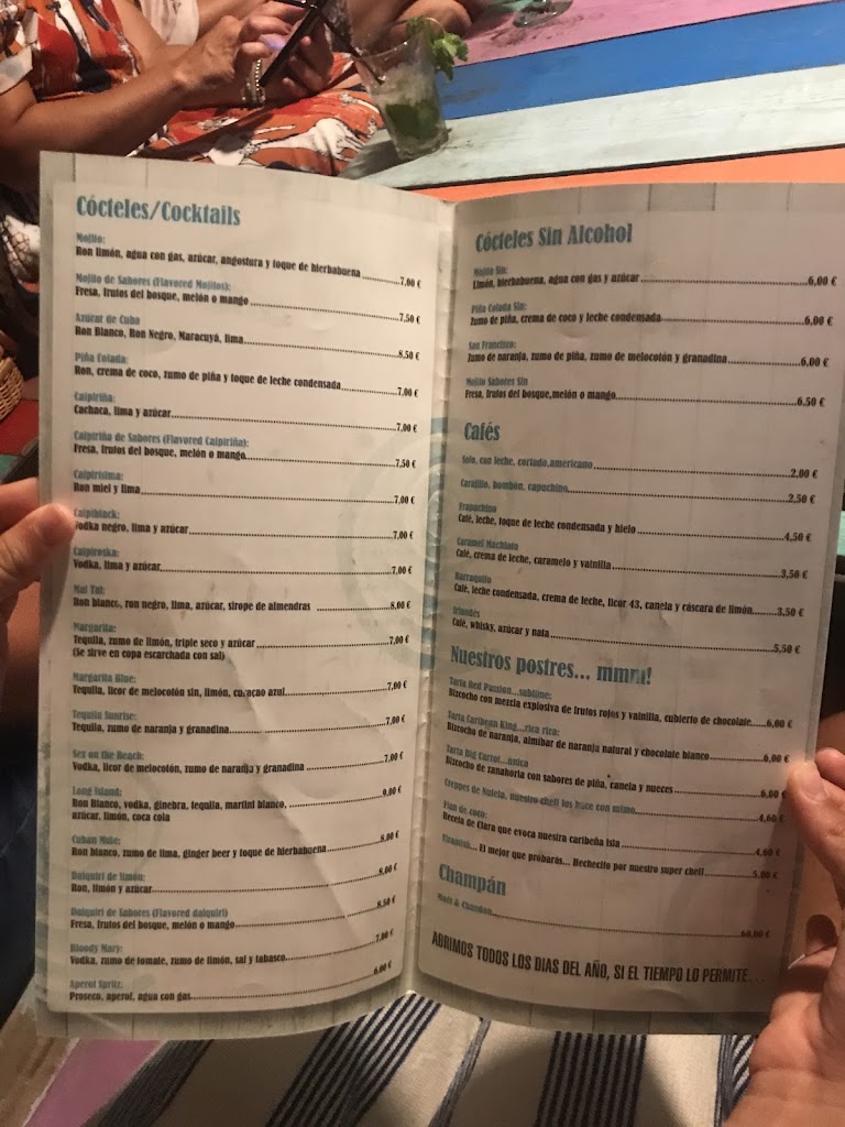 Azucar de Cuba Beach Bar — Carta