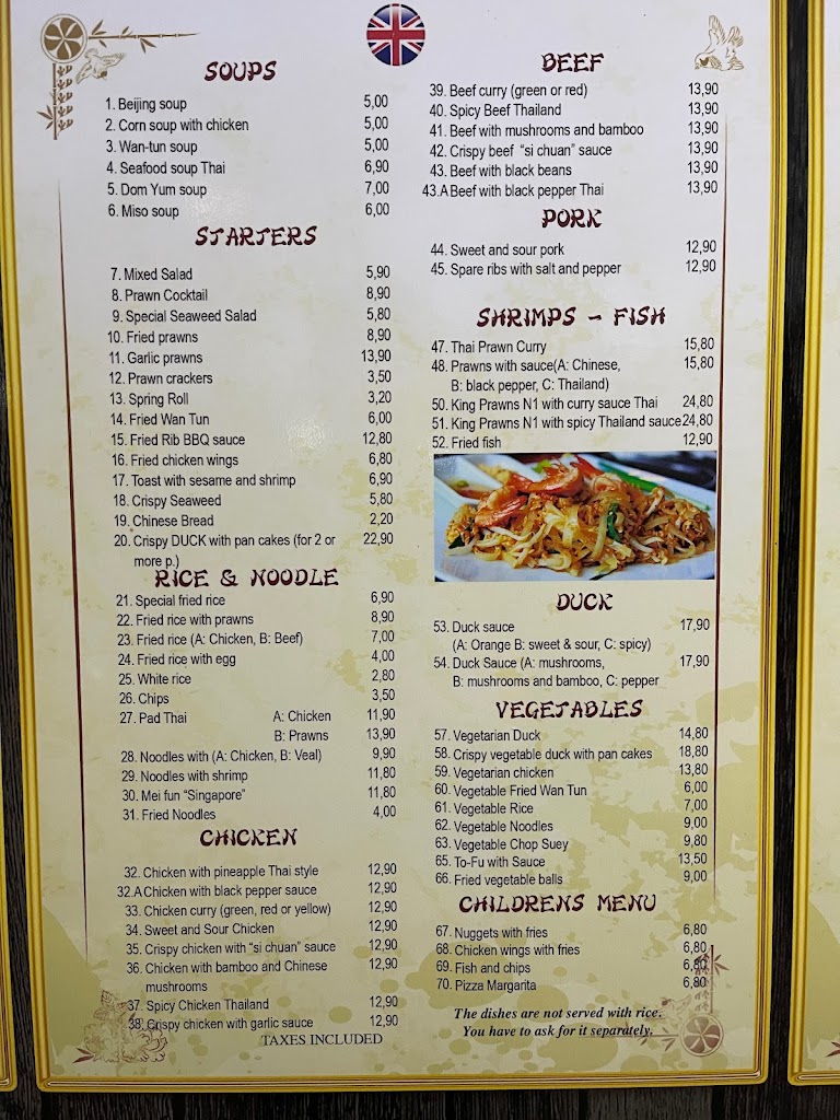 Restaurante Asia House — Carta