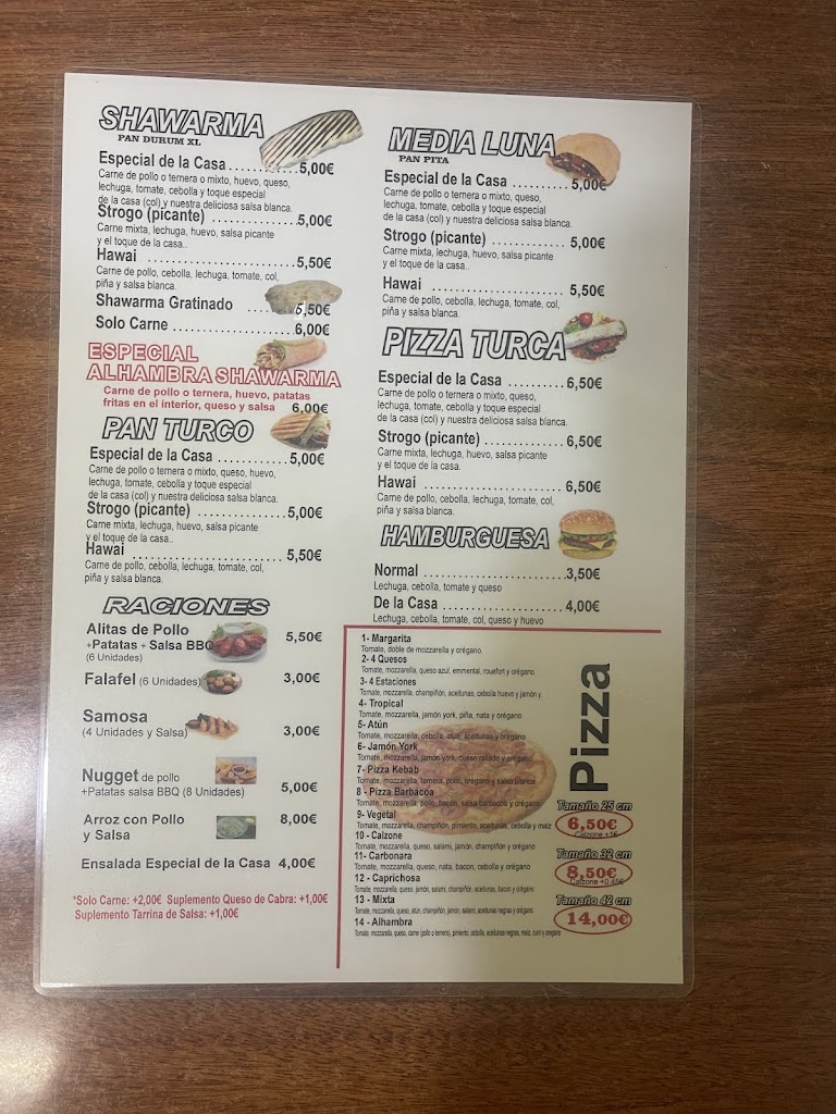 Alhambra Kebab Linares — Carta