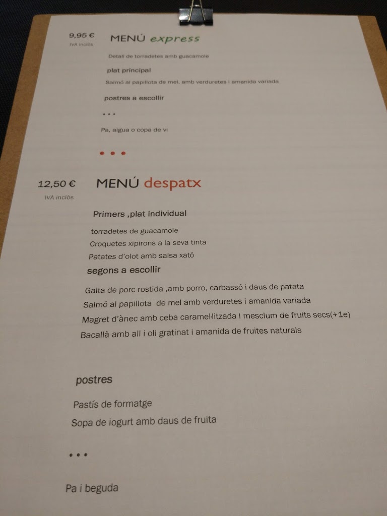 Gastrobar El Despatx — Carta