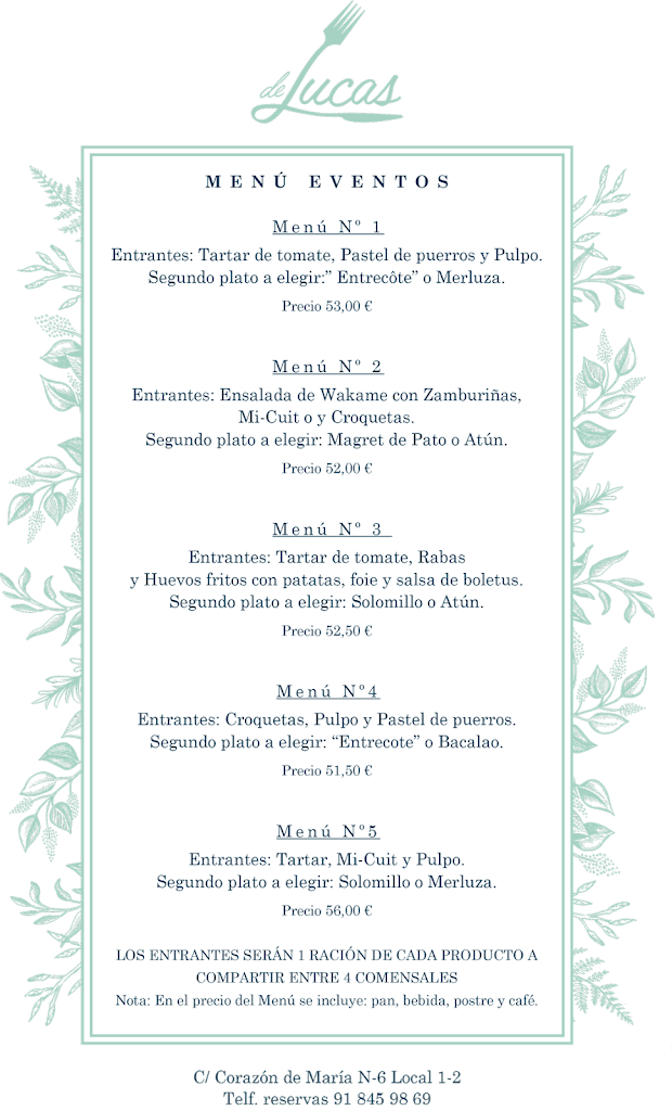 DE LUCAS RESTAURANTE — Carta