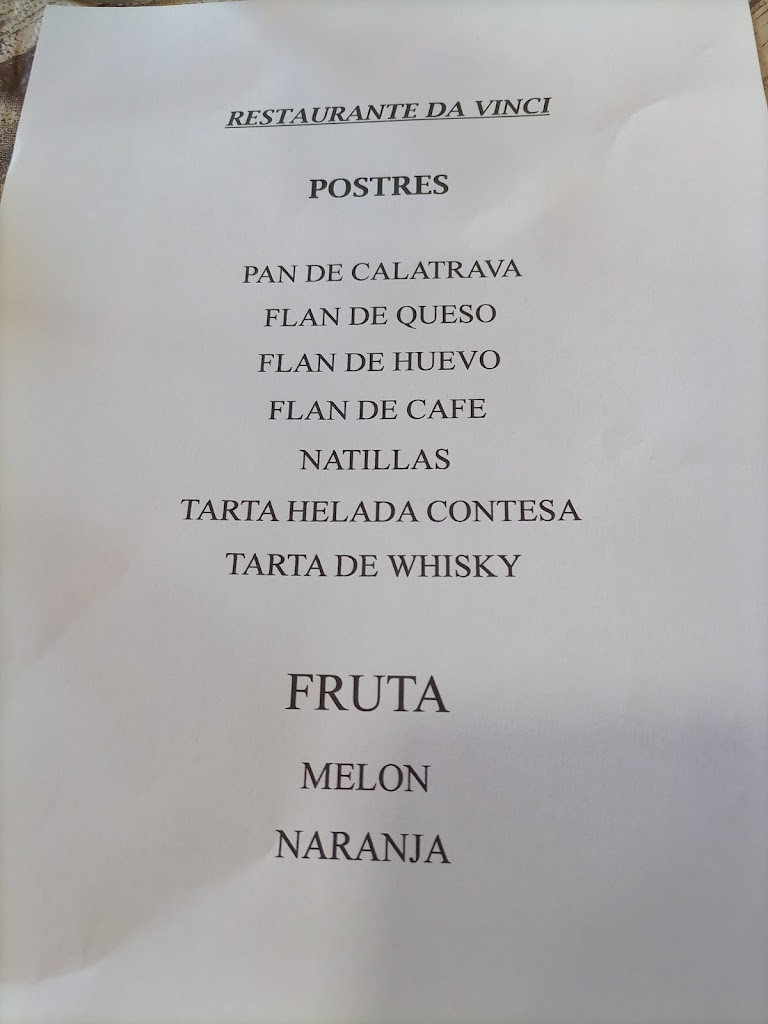 Restaurante Da Vinci — Carta