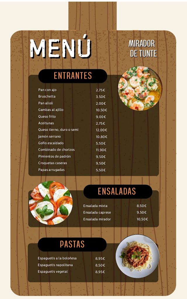 El Mirador de Tunte — Carta