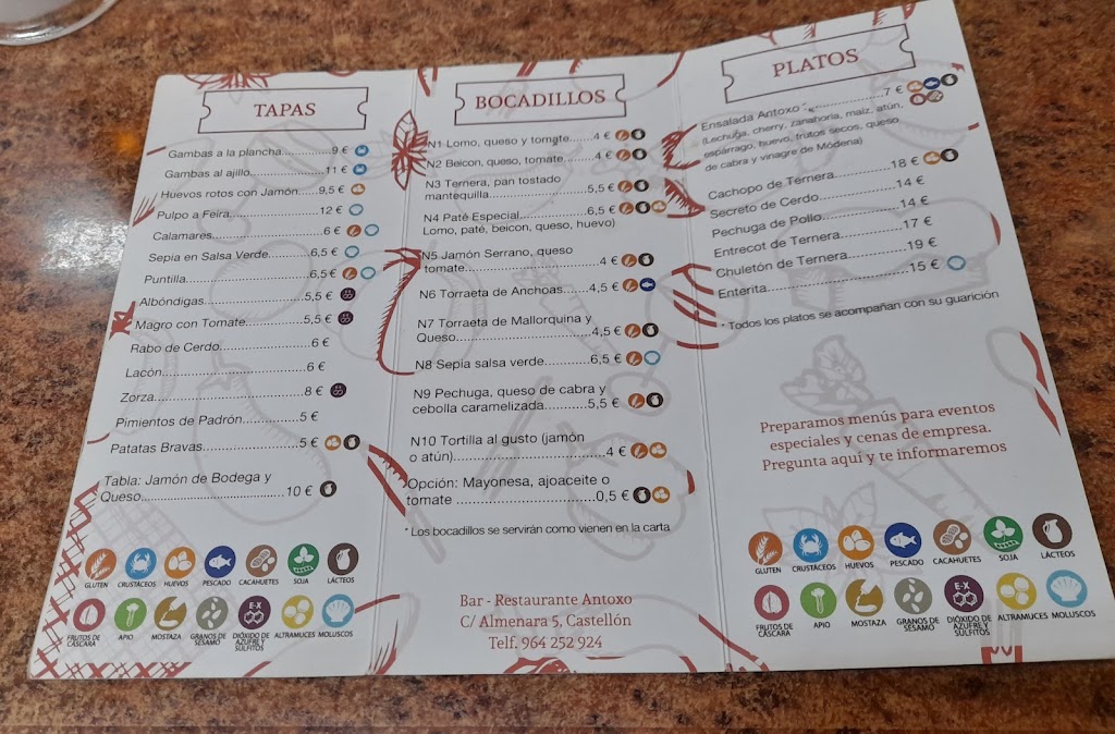 Restaurante Antoxo — Carta