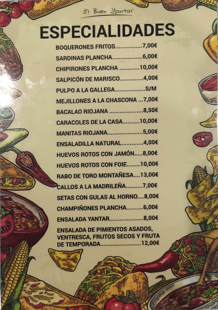 El Buen Yantar — Carta