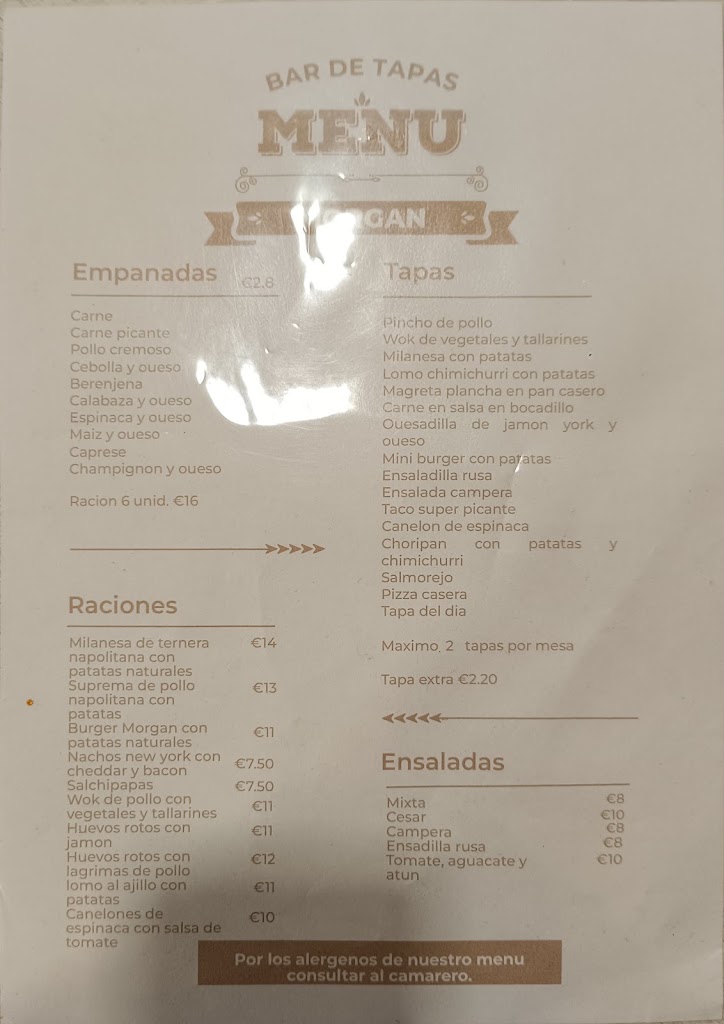 Morgan Empanadas y Tapas — Carta
