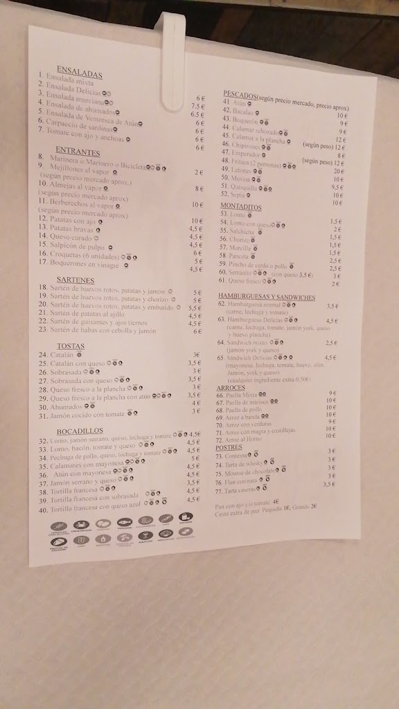 Terraza Delicias — Carta