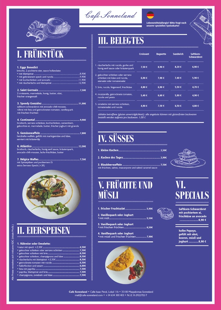 Cafe Sonnenland — Carta