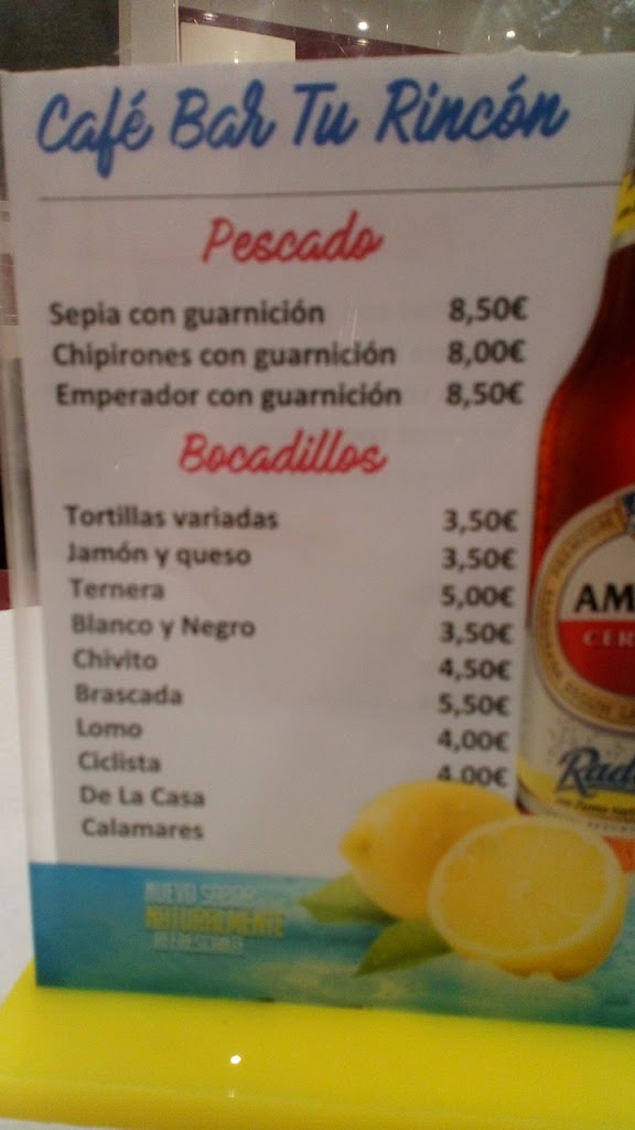 Bar Tu Rincon — Carta