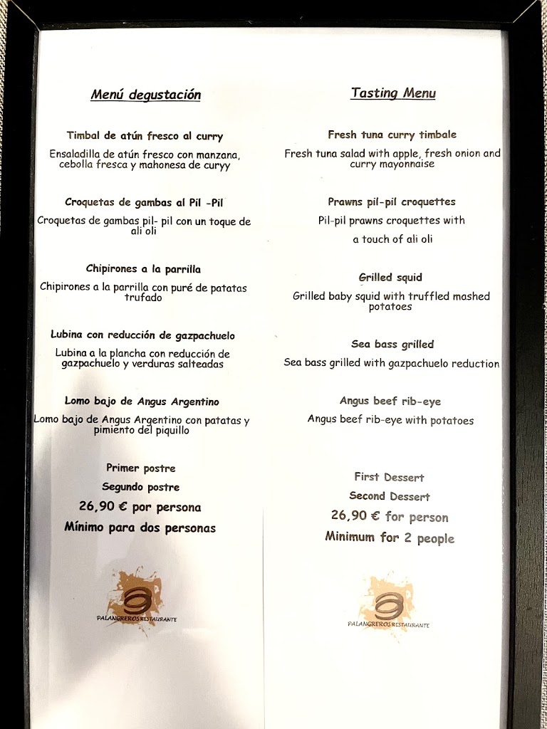 Restaurante Palangreros — Carta