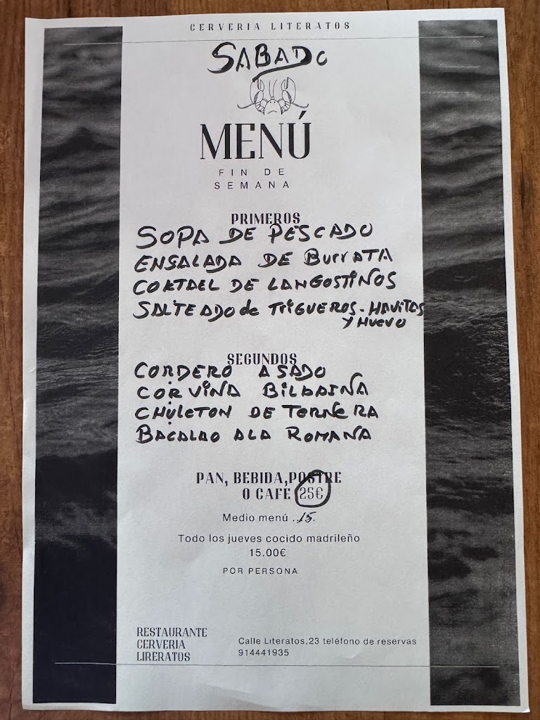 CERVECERIA RESTAURANTE LITERATOS 23 — Carta