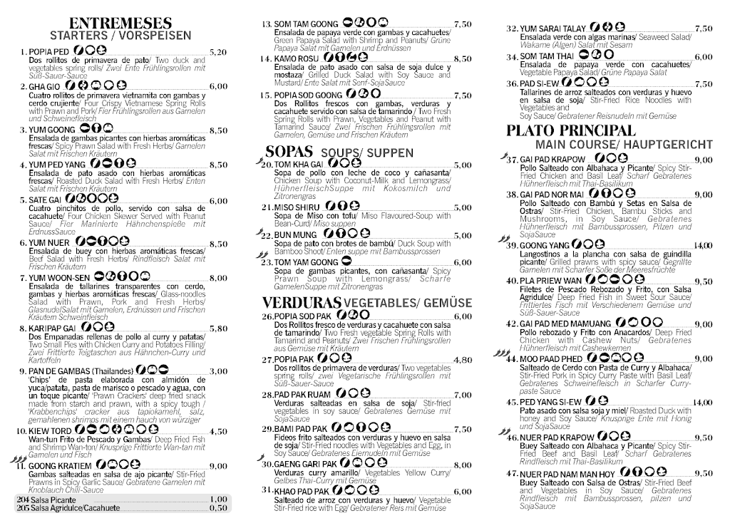 Restaurante Ruen Thai — Carta