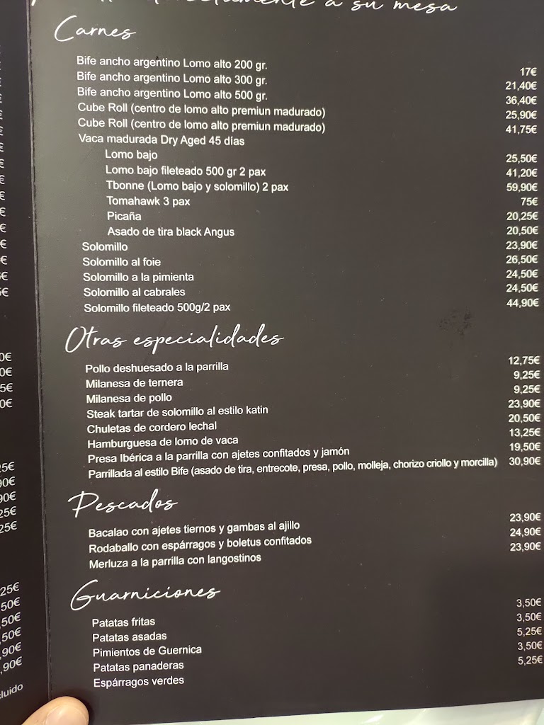 El Bife — Carta