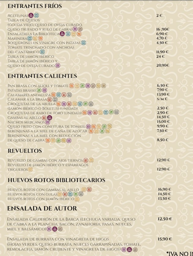Restaurante Elche | La Biblioteca — Carta