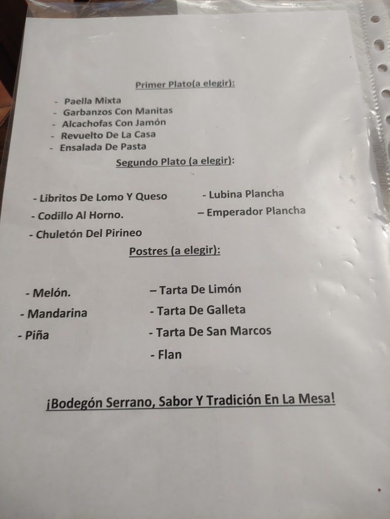 Bodegon Serrano. — Carta