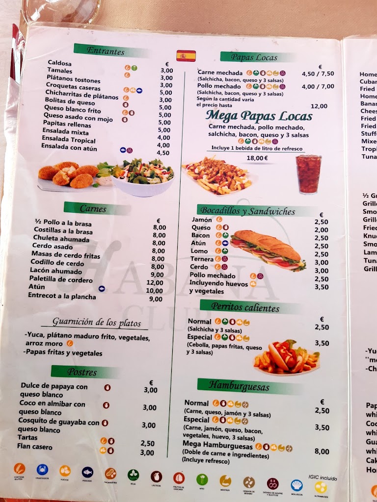 Restaurante Mirador Habana Club — Carta