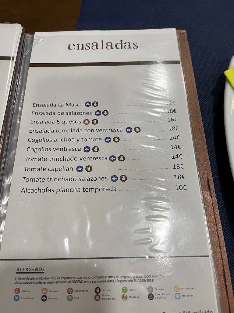 Bar La Masia Del Sur — Carta