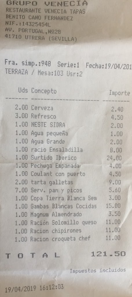 Grupo Venecia (Restaurante y Salones Venecia) — Carta
