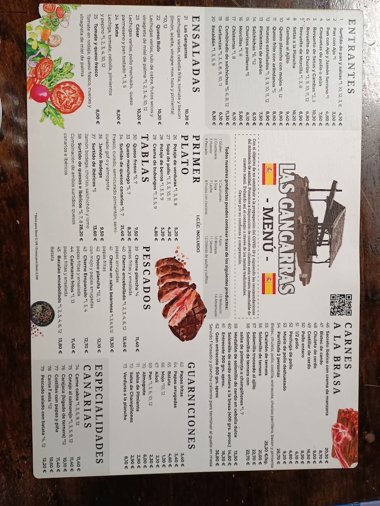 RESTAURANTE LAS GANGARRAS — Carta