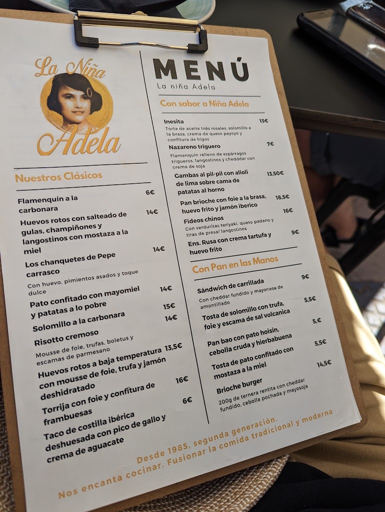 Bar La Nina Adela — Carta