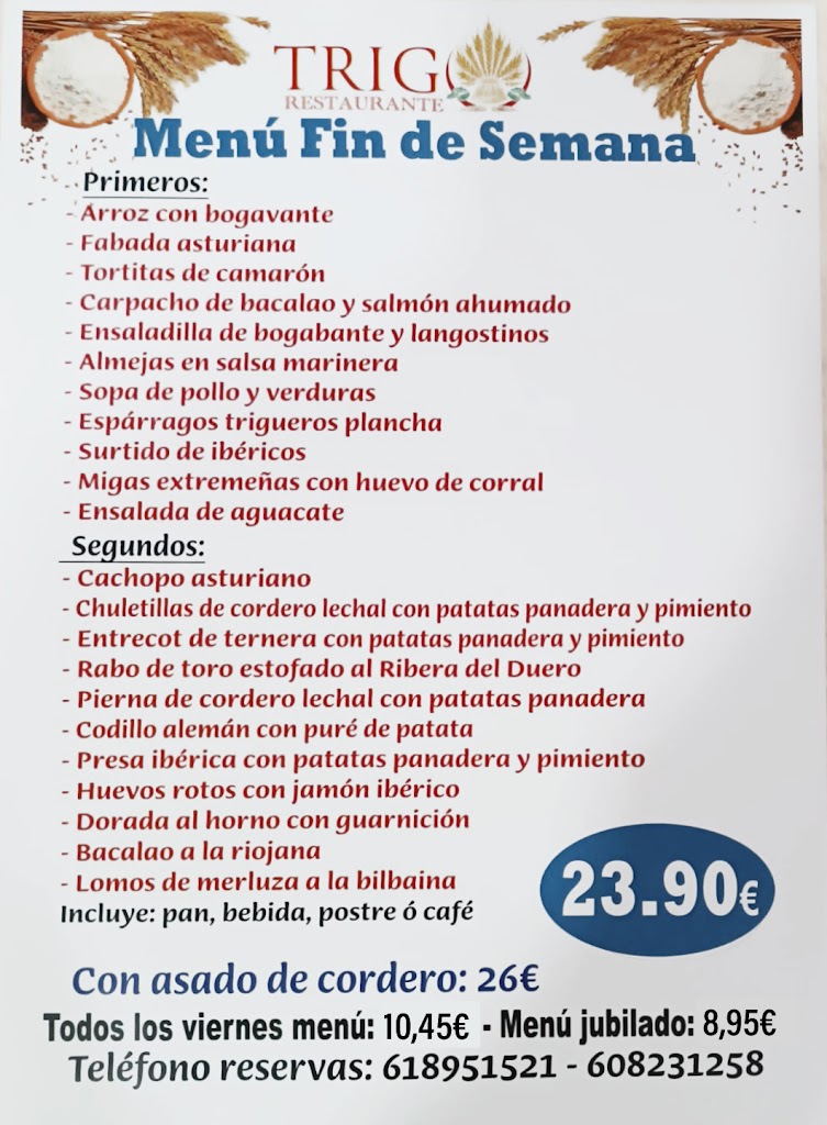 Restaurante Trigo Menu Fin de Semana Economico Diario del Dia en Leganes — Carta