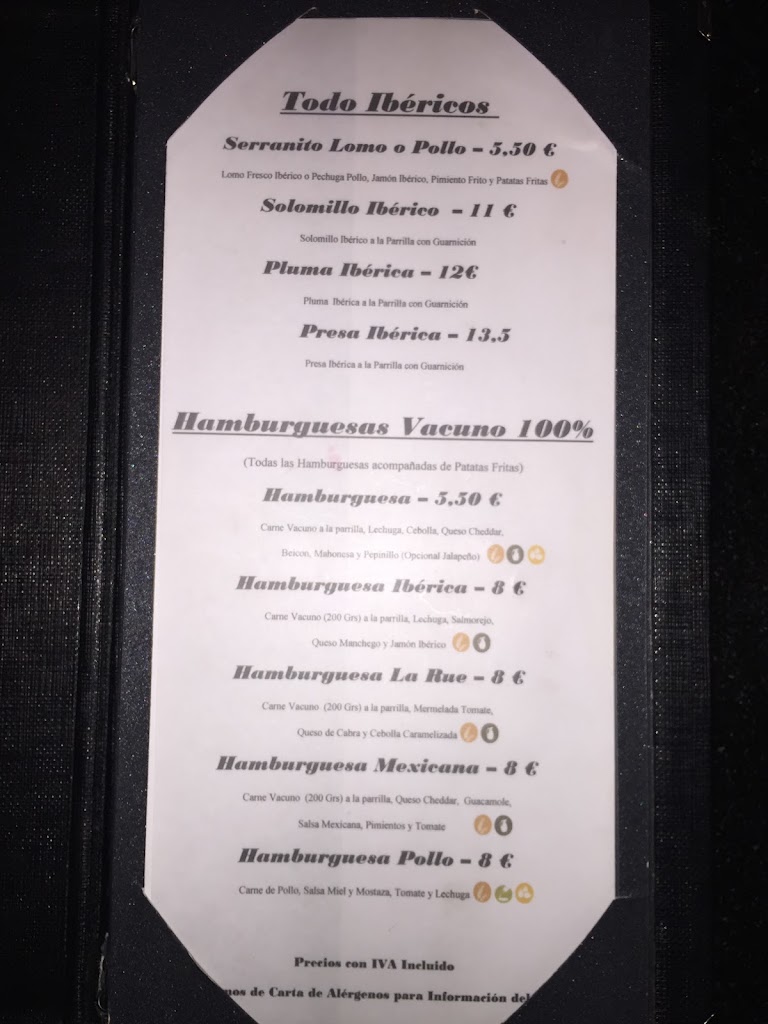 La Rue Lounge Bar — Carta