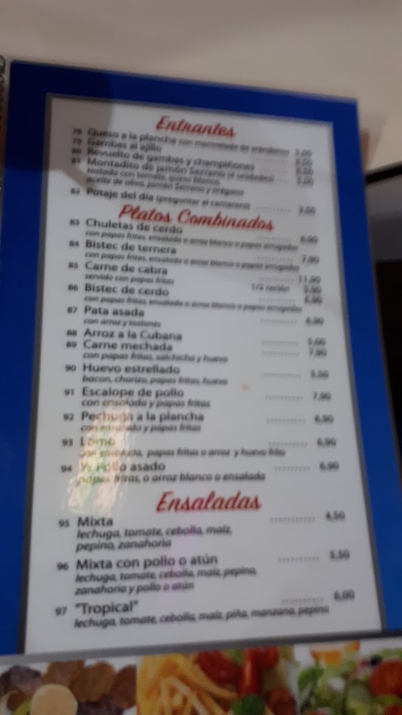 Cafeteria Restaurante Abona — Carta