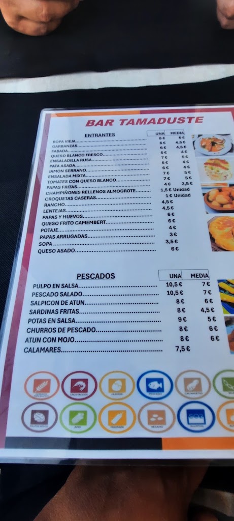 Bar Restaurante Tamaduste — Carta