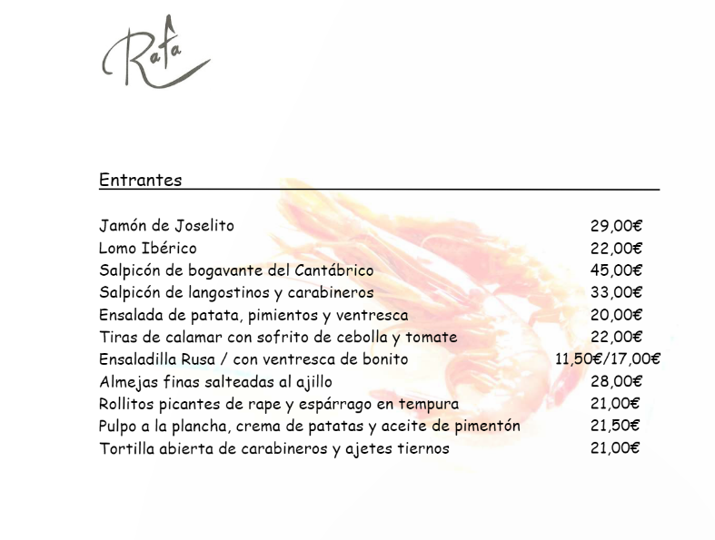Restaurante Rafa | Restaurante Marisqueria — Carta