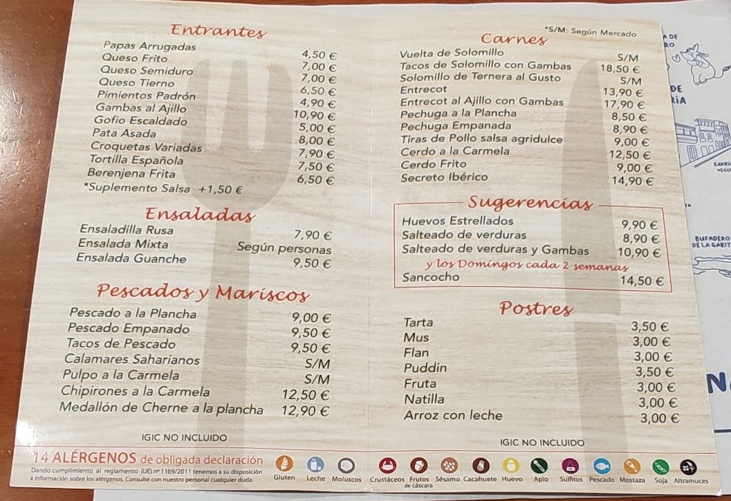 Bar Restaurante Los Dragos Arucas — Carta