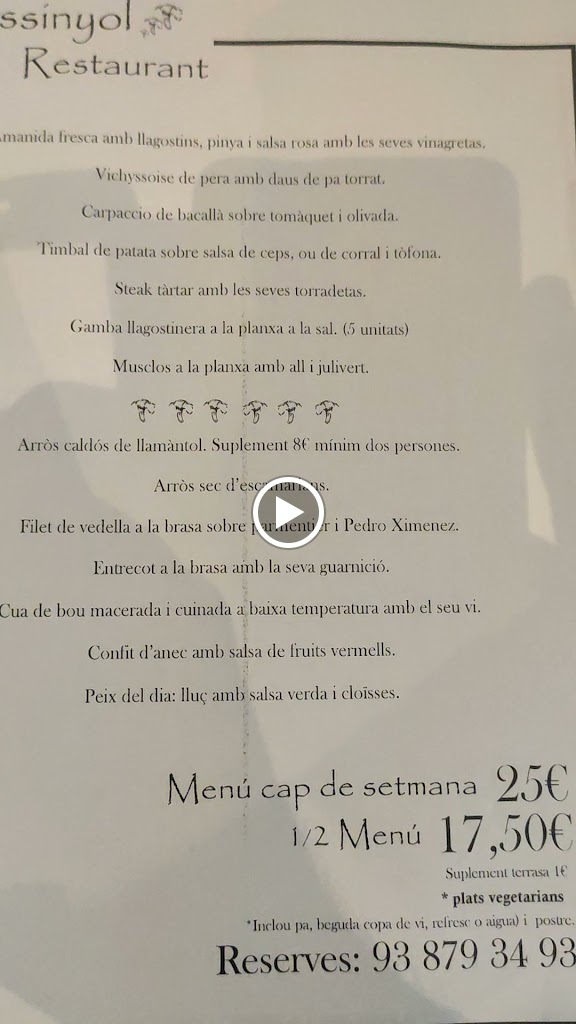 Restaurant Rossinyol — Carta