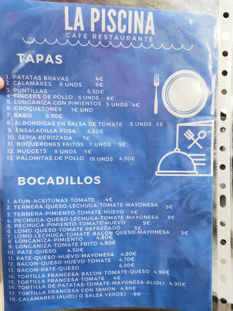La Piscina Cafeteria — Carta