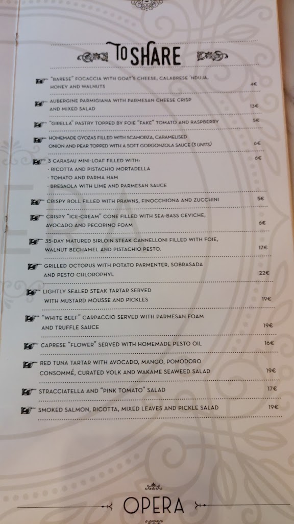 Opera Maritim l Restaurante italiano Mallorca — Carta