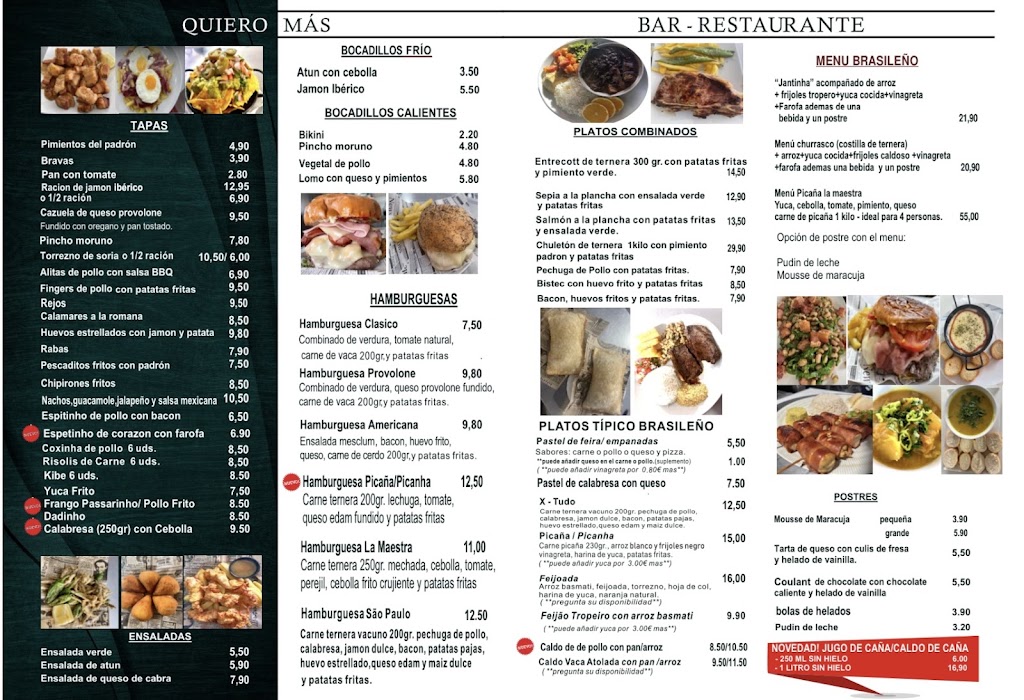 Quiero Mas Bar & restaurant — Carta
