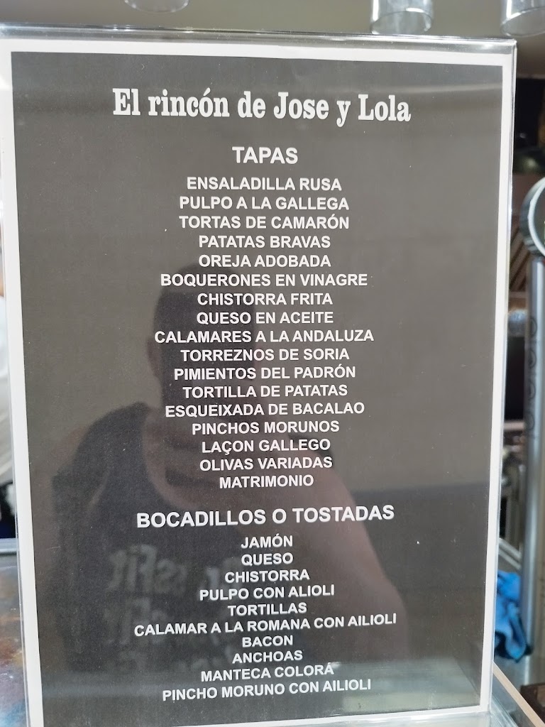 El Rincon de Jose y Lola, Taperia — Carta